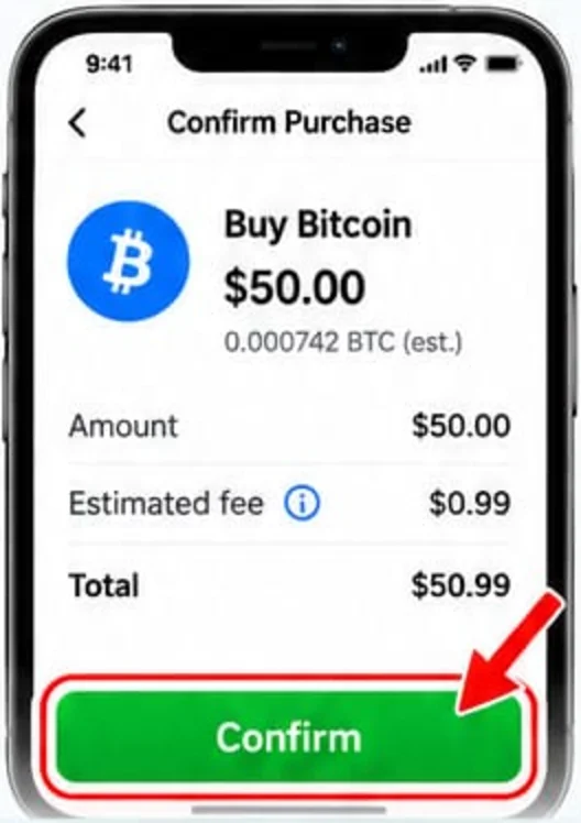 Cash App Confirm Purchase screen with the Confirm button highlighted